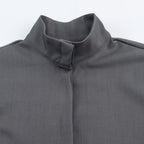Women's loose-fitting tunic blouse with concealed button placket and stand-up collar Fashion Glam