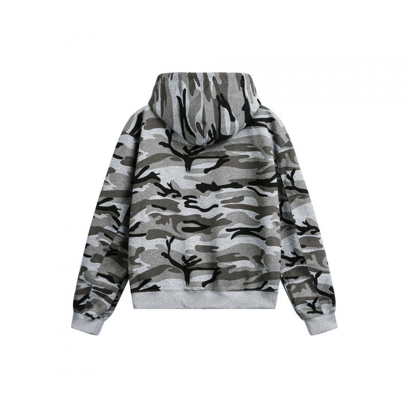 Unisex hooded jacket with camouflage pattern, full zipper and kangaroo pockets Fashion Glam