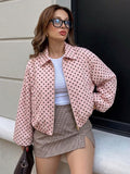 Women's Polka Dot Bomber Jacket with Zipper and Elastic Hem Fashion Glam