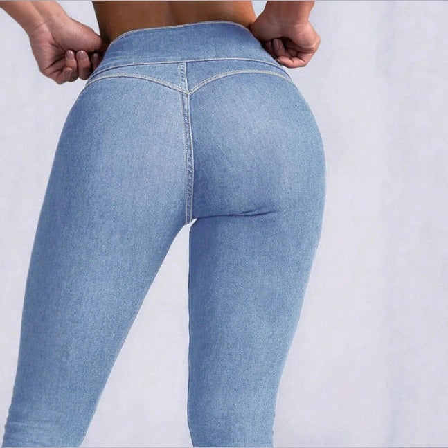 Women High-Waist Sculpting-Skinny-Jeans with waist-shaping V-waistband and double-button closure Fashion Glam