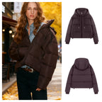 Women's Cropped Padded Jacket with High Hood, Drawstring and Ribbed Cuffs Fashion Glam