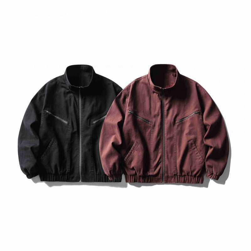 Unisex Boxy Zip Blouson Jacket made of Canvas with Stand-Up Collar, Asymmetrical Zipper Pockets and Elastic Hem Fashion Glam