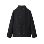 Women's Short Cut Boxy Wool Blend Coat with Stand-Up Collar and Concealed Double Button Placket Fashion Glam