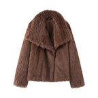 Women's Short Boxy Faux Fur Coat with Generous Shawl Collar and Soft Lining Fashion Glam