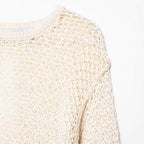 Women's loosely knitted lace pullover with ruffled hem and flared sleeves Fashion Glam