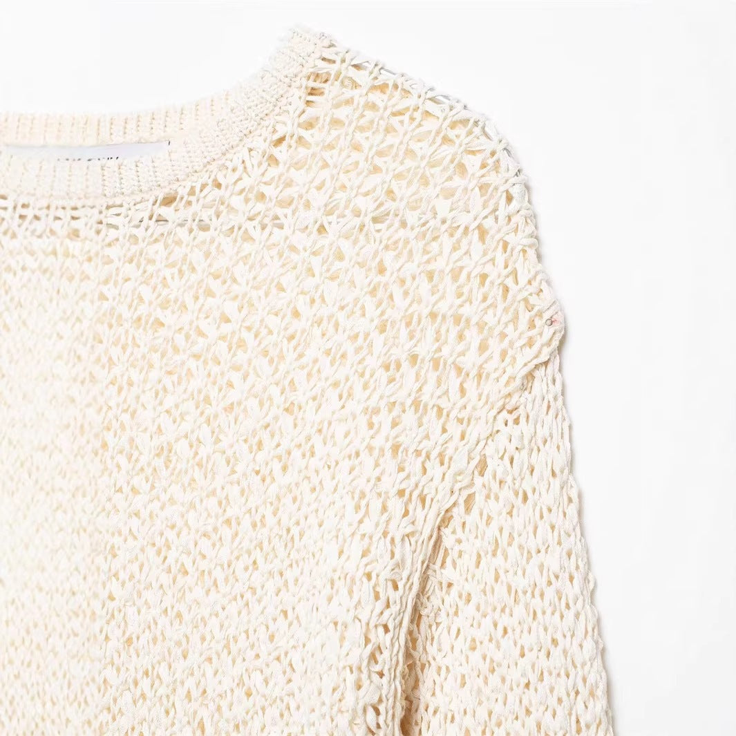 Women's loosely knitted lace pullover with ruffled hem and flared sleeves Fashion Glam