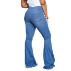 Ladies' waist-fitting flared jeans with ripped inserts and raw hem Fashion Glam