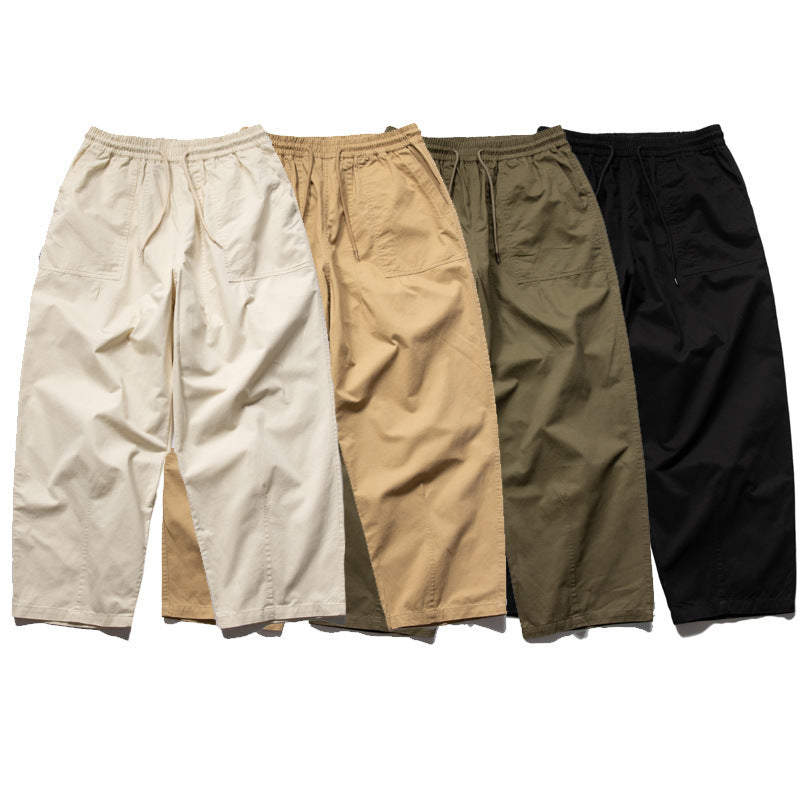 Men's Wide Relaxed Cargo Pants with Elastic Drawstring Waistband and Patch Pockets Fashion Glam