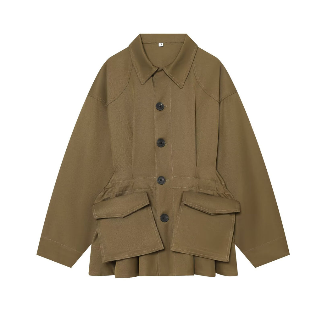 Women's Boxy Short Jacket in Utility Look with Oversized Flap Pockets Fashion Glam