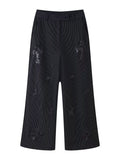 Women's High-Waisted Wide Marlene Trousers with Pinstripes and Sequin Embroidery Fashion Glam