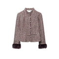 Women Boucle-Tweed Jacket with Stand-up Collar and Faux Fur Cuffs Fashion Glam