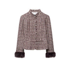 Women Boucle-Tweed Jacket with Stand-up Collar and Faux Fur Cuffs Fashion Glam