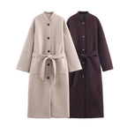 Women’s longer minimalist wool blend kimono coat with tie belt Fashion Glam