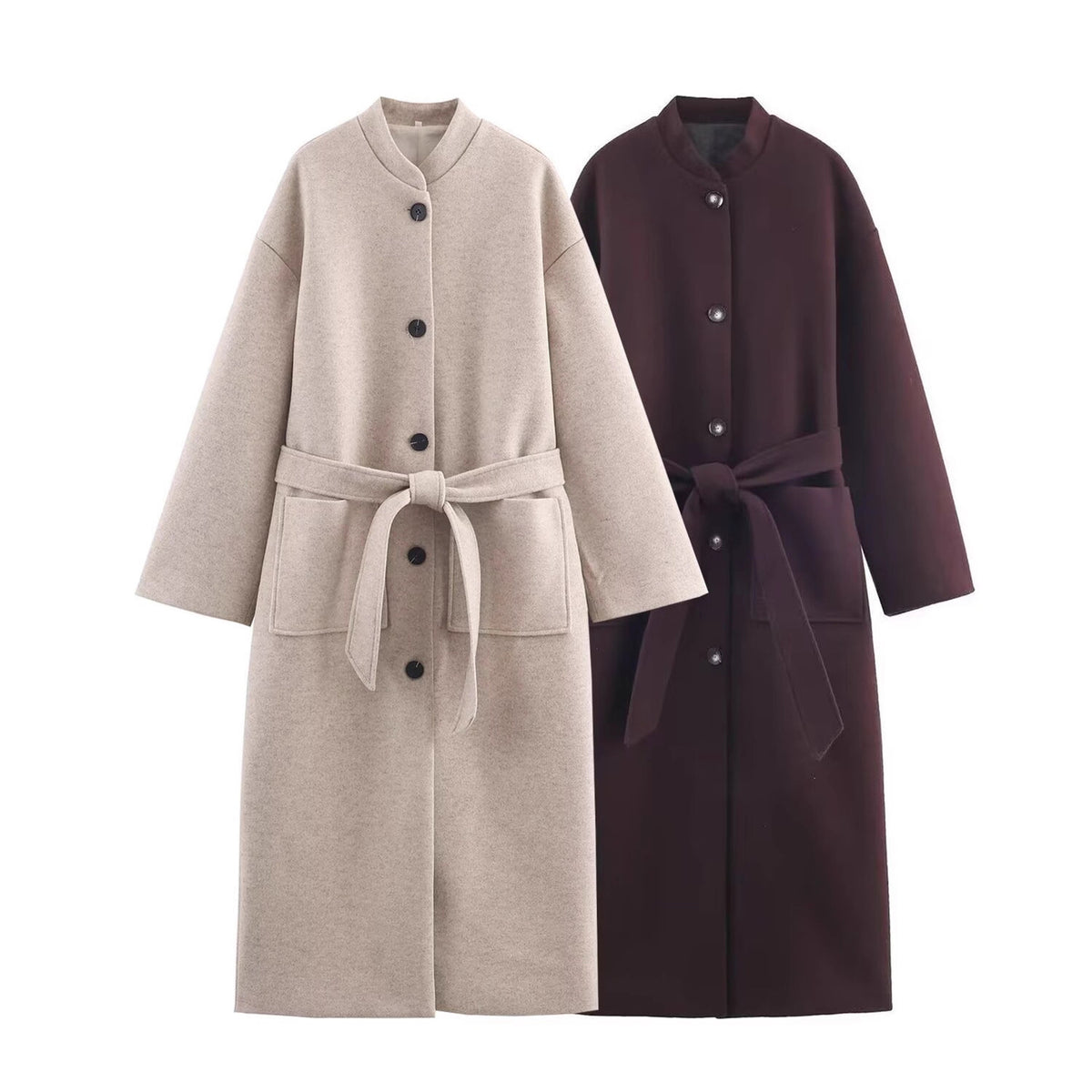 Women’s longer minimalist wool blend kimono coat with tie belt Fashion Glam