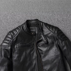 Men's leather jacket in vintage biker style with chest pockets and zipper Fashion Glam