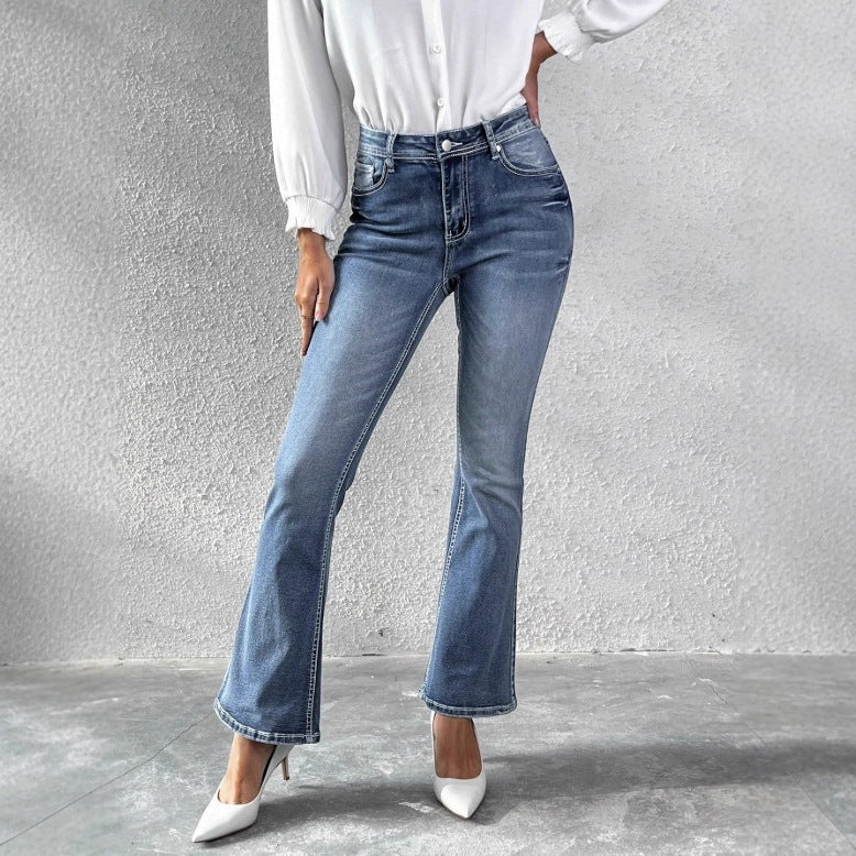 Women's slim bootcut jeans with a slight flare and sculpting stretch waistband Fashion Glam