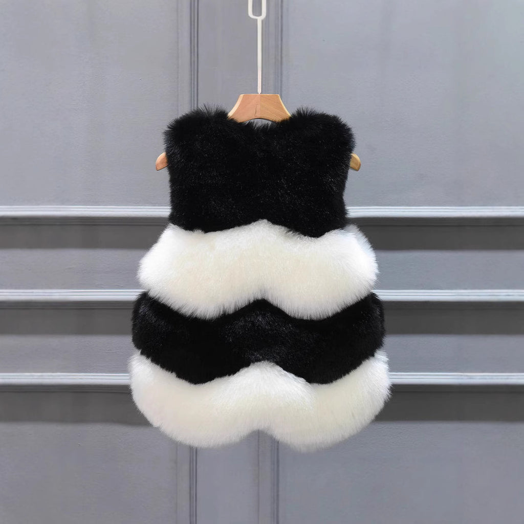 Women Cropped Faux Fur Vest with Layered Volume Panels Fashion Glam