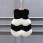 Women Cropped Faux Fur Vest with Layered Volume Panels Fashion Glam