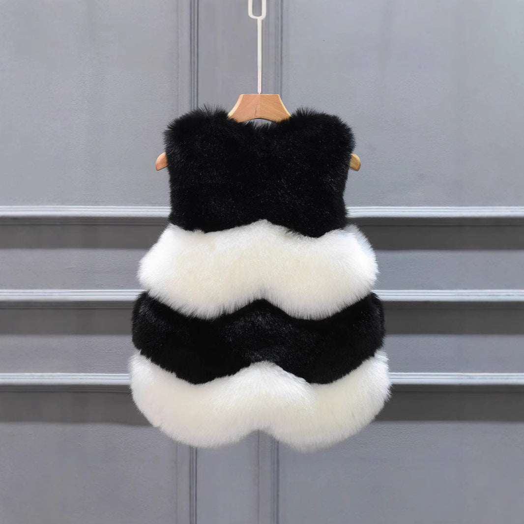 Women Cropped Faux Fur Vest with Layered Volume Panels Fashion Glam