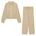 Women Two-Piece Knit Loungewear Set with Short Zip Cardigan and High Waist Palazzo Pants Fashion Glam