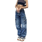 Women's cargo jeans in baggy look with high waist, drawstring and flap pockets Fashion Glam