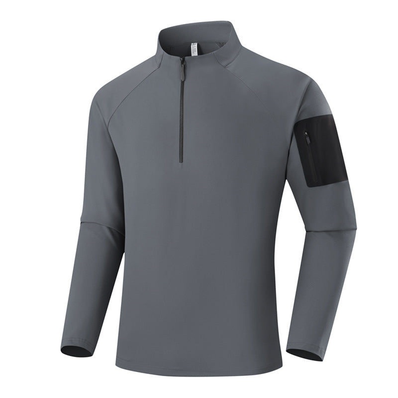 Men's Breathable Functional Long Sleeve Shirt with Stand Collar, 1/4 Zipper and Sleeve Utility Pocket Fashion Glam