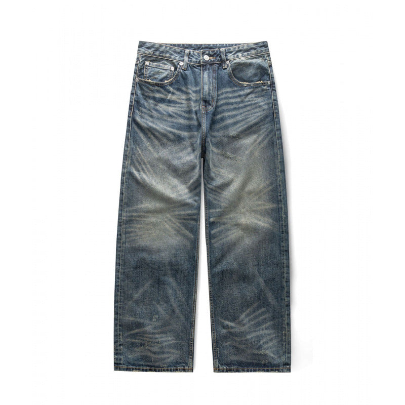 Men's loose vintage jeans with high waist and pronounced used wash Fashion Glam