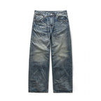 Men's loose vintage jeans with high waist and pronounced used wash Fashion Glam