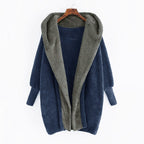 Women's Oversized Faux Fur Hooded Coat with Contrasting Teddy Lining and Ribbed Cuffs Fashion Glam