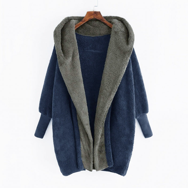 Women's Oversized Faux Fur Hooded Coat with Contrasting Teddy Lining and Ribbed Cuffs Fashion Glam