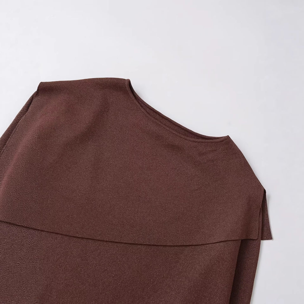 Women's Oversized Knit Poncho with Asymmetrical Ruffle Collar Fashion Glam