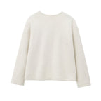 Women's Cozy Boucle Sweater with Round Neck and Straight Hem Fashion Glam