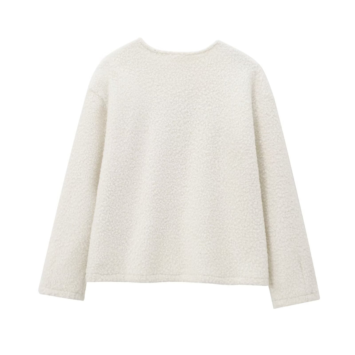 Women's Cozy Boucle Sweater with Round Neck and Straight Hem Fashion Glam