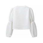Ladies Glossy Satin Blouse with Voluminous Puff Sleeves Fashion Glam