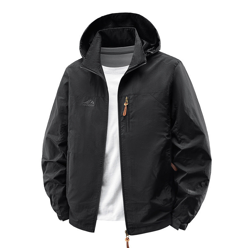 Men's Water-Repellent Ultra-Light Windbreaker with Hood, Zipper, and Chest Pocket Fashion Glam