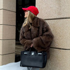 Women's Short Cut Faux Fur Coat with Boxy Silhouette and Stand Collar Fashion Glam