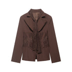 Women Tailored Blazer with Lace Inserts and Integrated Lace Scarf Fashion Glam