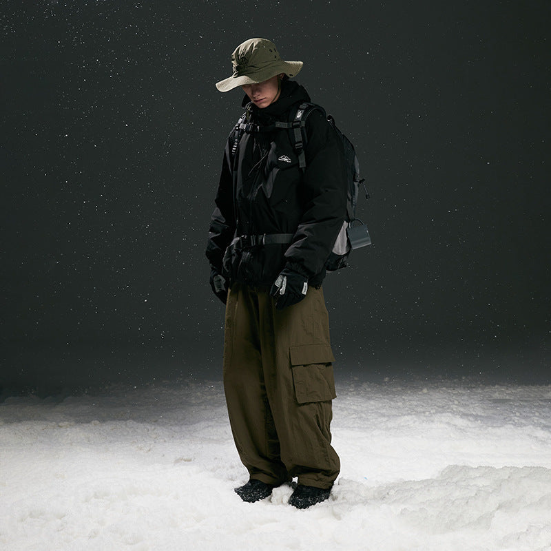 Men's Padded Tech Outdoor Jacket with Adjustable Waist Belt, Utility Attachments and Hidden Hood Fashion Glam