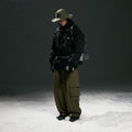 Men's Padded Tech Outdoor Jacket with Adjustable Waist Belt, Utility Attachments and Hidden Hood Fashion Glam