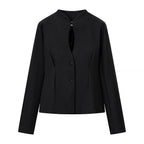 Women's Tailored Short Jacket with Stand Collar, Slit Neckline and Princess Seams Fashion Glam