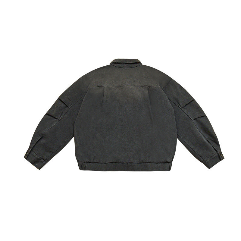 Men's Boxy Bomber Jacket in Suede Look with Shirt Collar, Zipper and Elastic Hem Fashion Glam