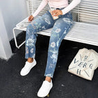 Women High-Waist Straight Jeans with floral print and relaxed fit Fashion Glam