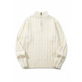 Unisex Coarse Knitted Half-Zip Cable Pattern Sweater with Stand-Up Collar and Ribbed Edges Fashion Glam