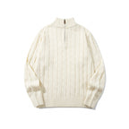 Unisex Coarse Knitted Half-Zip Cable Pattern Sweater with Stand-Up Collar and Ribbed Edges Fashion Glam