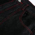Women Wide High-Waist Denim Pants in Utility Look with Contrast Stitching Fashion Glam