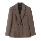 Women's Two-Piece Suit Set with Tailored Double-Breasted Blazer and High-Waisted Pleated Trousers Fashion Glam