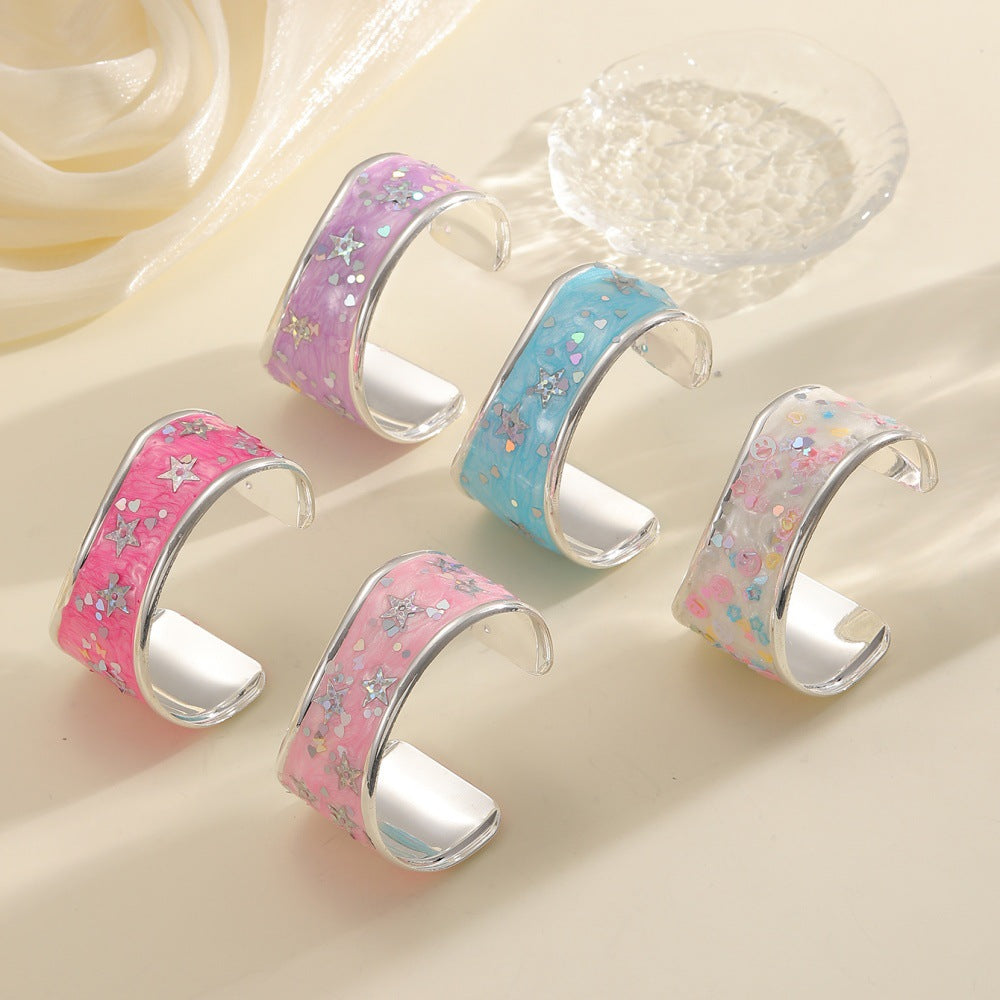 Women Open Bangle with Sparkling Star Motif Fashion Glam
