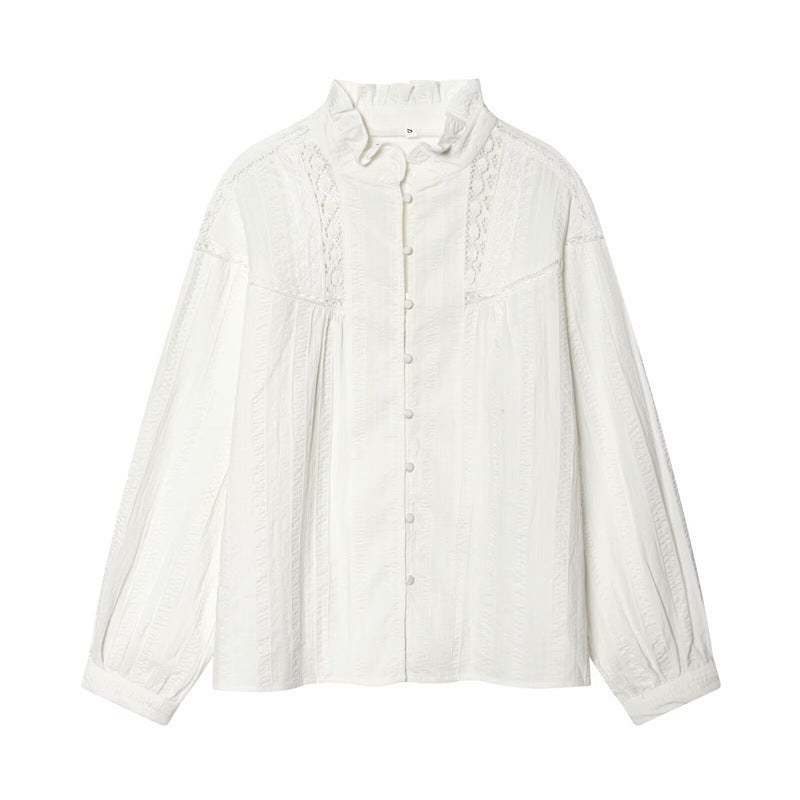 Ladies romantic Victorian lace blouse with stand-up collar and balloon sleeves Fashion Glam