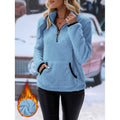 Women's fluffy fleece cuddle pullover with half zipper, kangaroo pocket and stand-up collar Fashion Glam