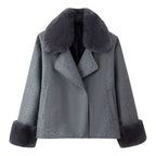 Women Short Wool Blend Coat with Removable Faux Fur Collar and Cuffs Fashion Glam